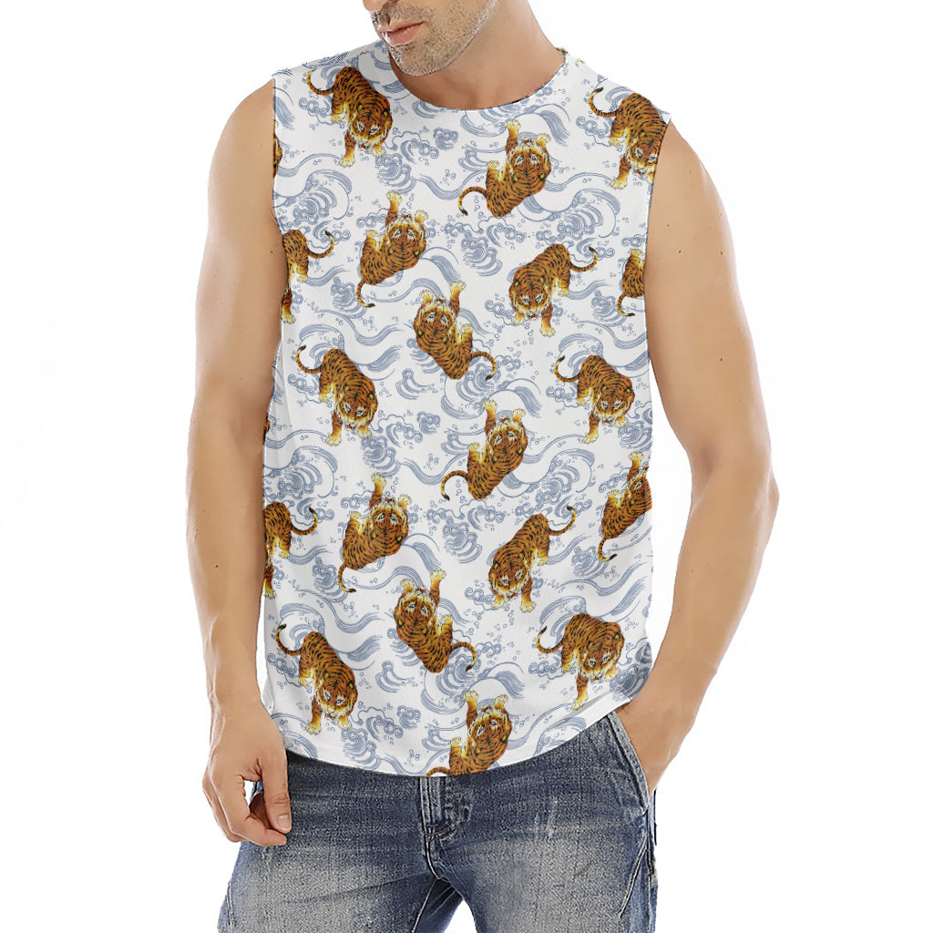 Japanese Tiger Pattern Print Men's Fitness Tank Top