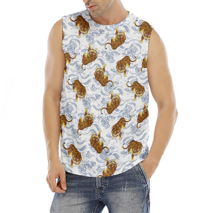 Japanese Tiger Pattern Print Men's Fitness Tank Top