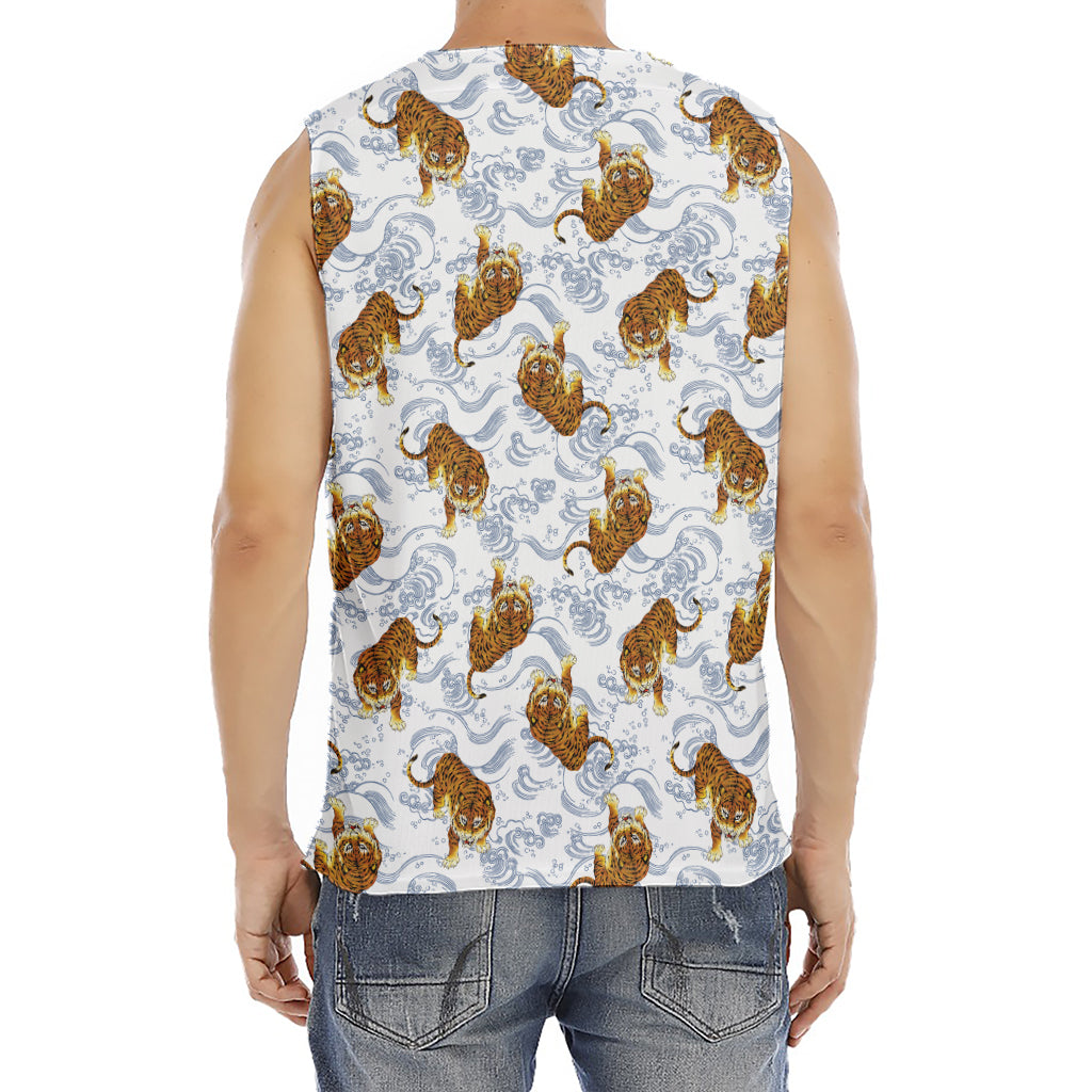 Japanese Tiger Pattern Print Men's Fitness Tank Top