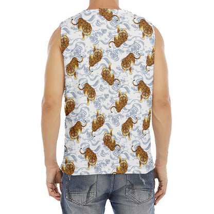 Japanese Tiger Pattern Print Men's Fitness Tank Top