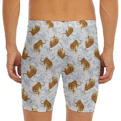 Japanese Tiger Pattern Print Men's Long Boxer Briefs