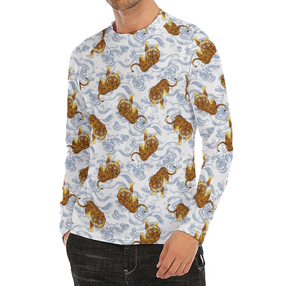 Japanese Tiger Pattern Print Men's Long Sleeve Rash Guard