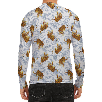 Japanese Tiger Pattern Print Men's Long Sleeve Rash Guard