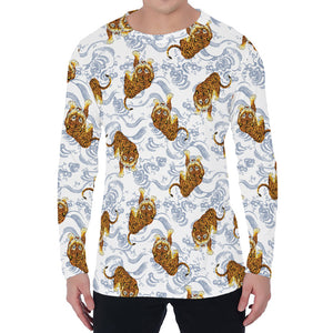 Japanese Tiger Pattern Print Men's Long Sleeve T-Shirt