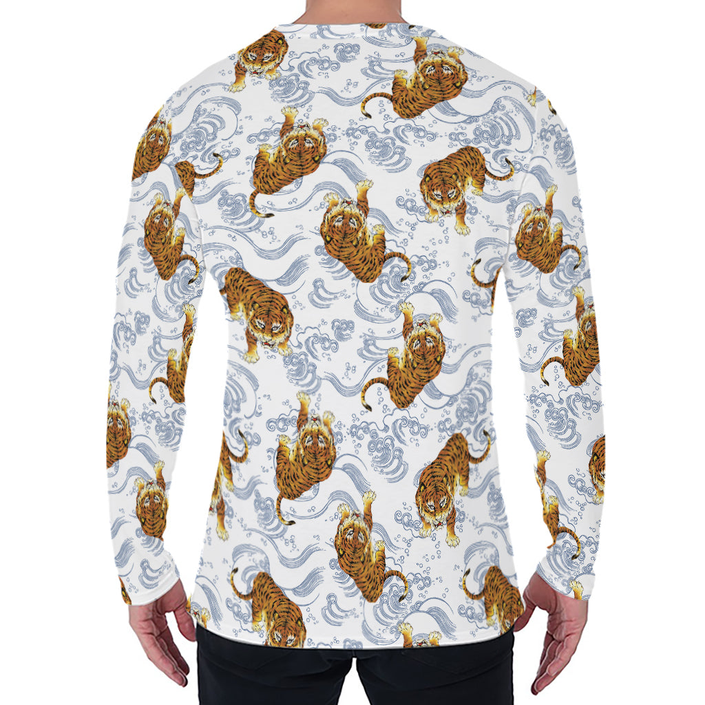 Japanese Tiger Pattern Print Men's Long Sleeve T-Shirt