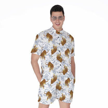 Japanese Tiger Pattern Print Men's Rompers