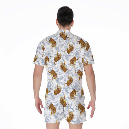 Japanese Tiger Pattern Print Men's Rompers