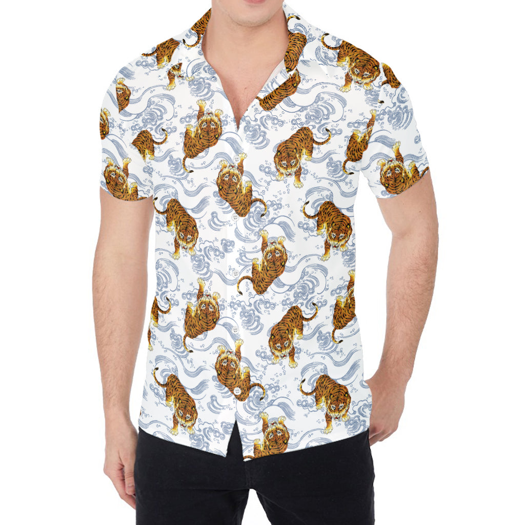 Japanese Tiger Pattern Print Men's Shirt