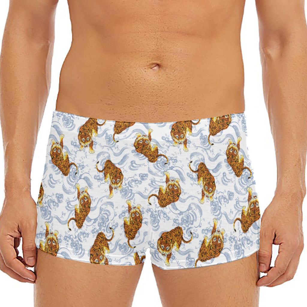 Japanese Tiger Pattern Print Men's Short Boxer Briefs