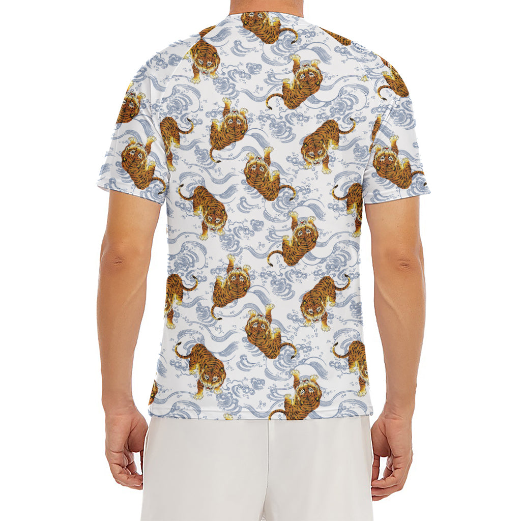 Japanese Tiger Pattern Print Men's Short Sleeve Rash Guard