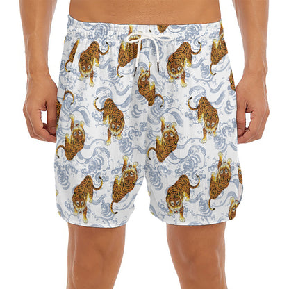 Japanese Tiger Pattern Print Men's Split Running Shorts