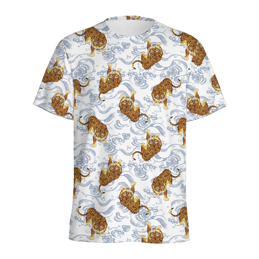 Japanese Tiger Pattern Print Men's Sports T-Shirt