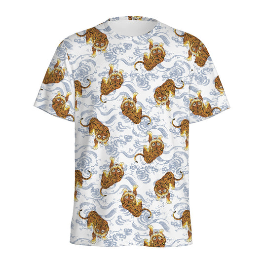 Japanese Tiger Pattern Print Men's Sports T-Shirt