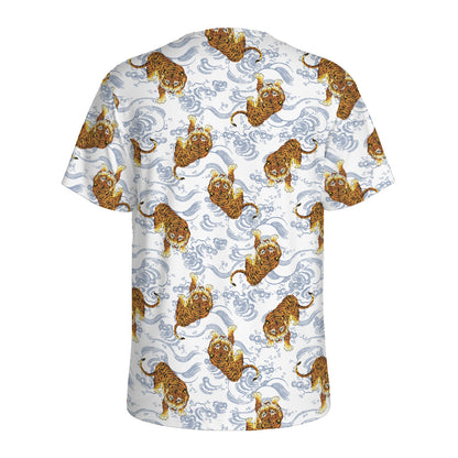 Japanese Tiger Pattern Print Men's Sports T-Shirt