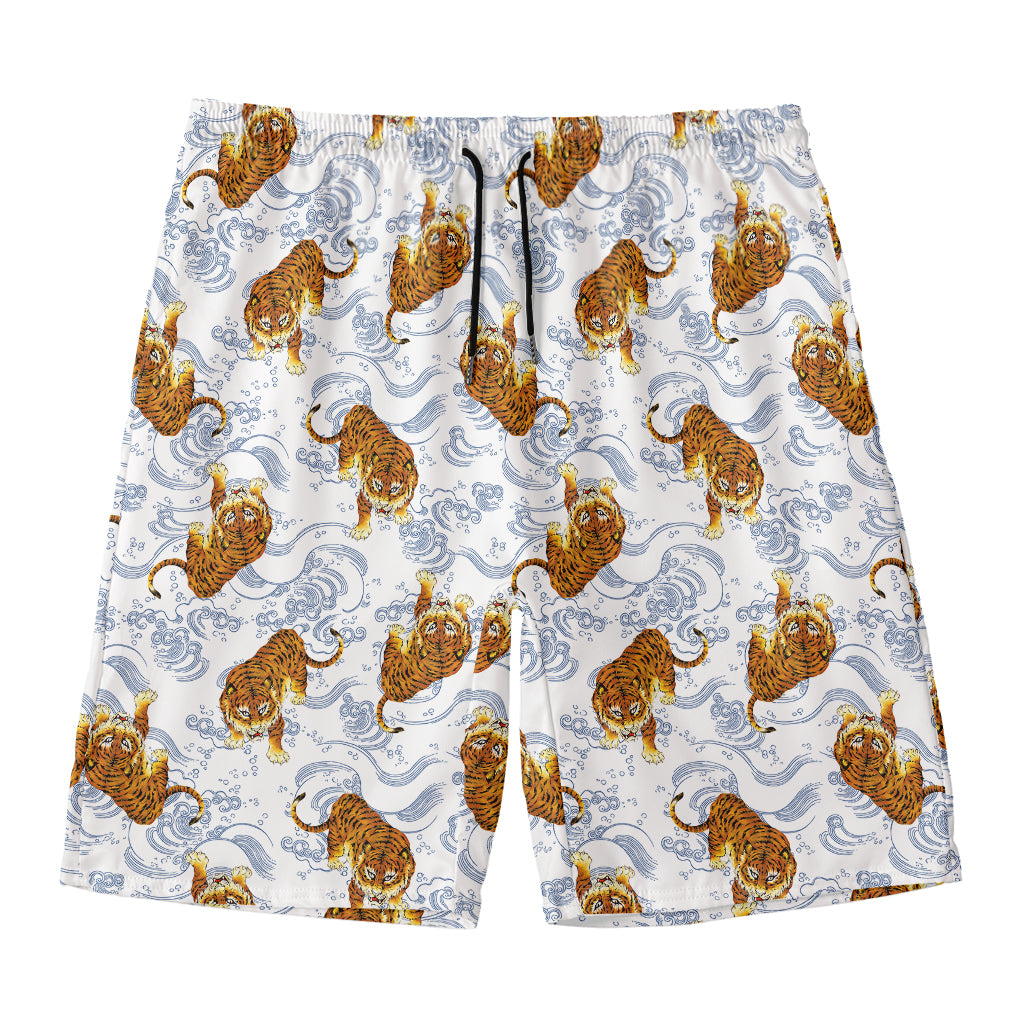 Japanese Tiger Pattern Print Men's Swim Trunks
