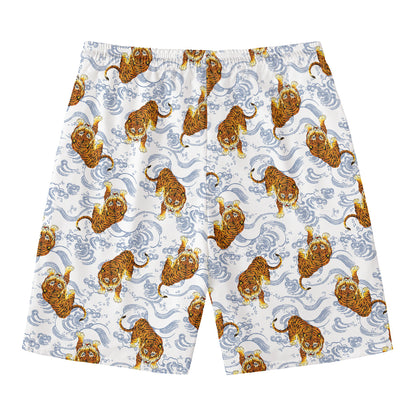 Japanese Tiger Pattern Print Men's Swim Trunks