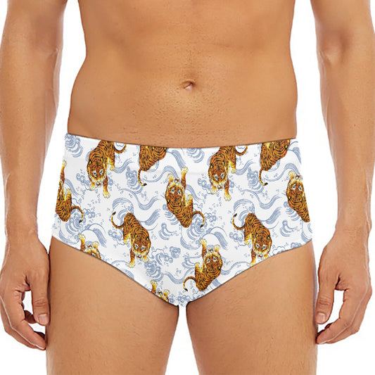 Japanese Tiger Pattern Print Men's Triangle Swim Briefs