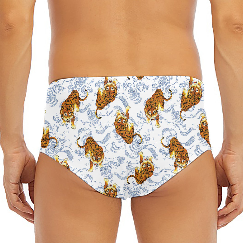 Japanese Tiger Pattern Print Men's Triangle Swim Briefs