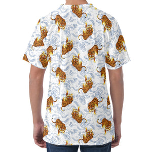 Japanese Tiger Pattern Print Men's Velvet T-Shirt