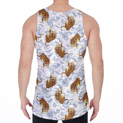 Japanese Tiger Pattern Print Men's Velvet Tank Top