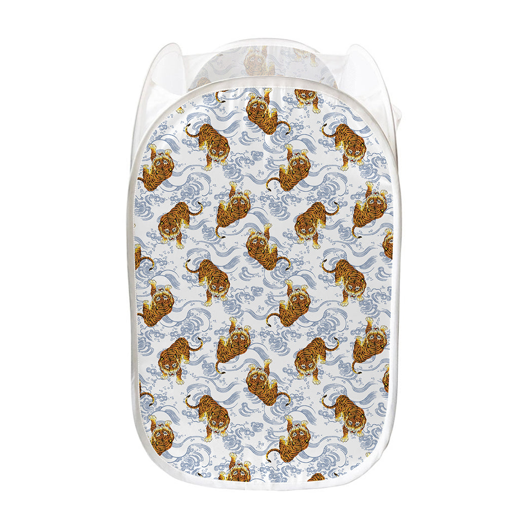 Japanese Tiger Pattern Print Mesh Laundry Hamper