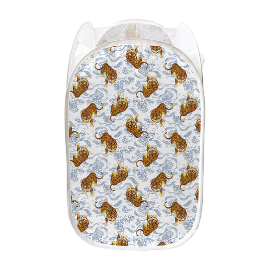 Japanese Tiger Pattern Print Mesh Laundry Hamper