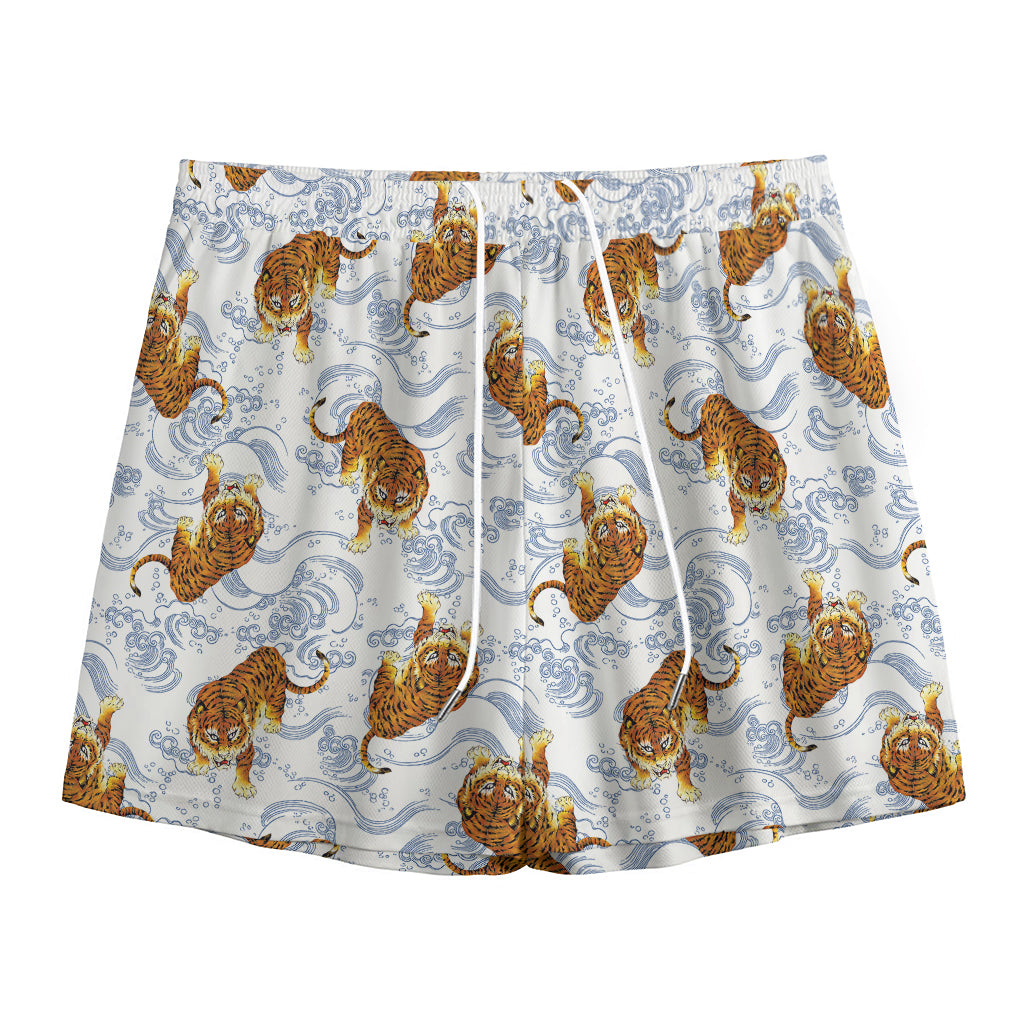 Japanese Tiger Pattern Print Mesh Shorts