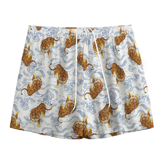 Japanese Tiger Pattern Print Mesh Shorts