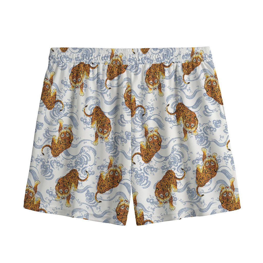 Japanese Tiger Pattern Print Mesh Shorts