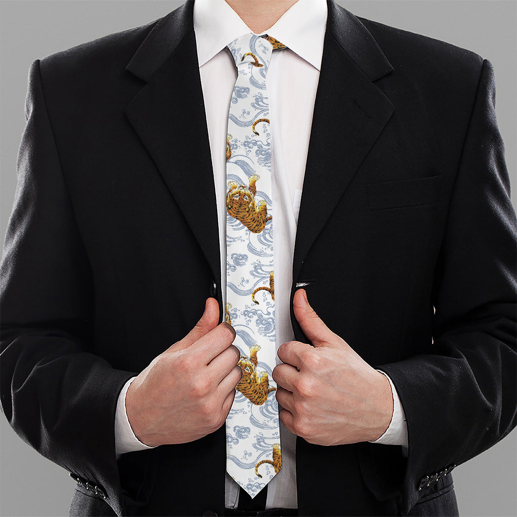 Japanese Tiger Pattern Print Necktie