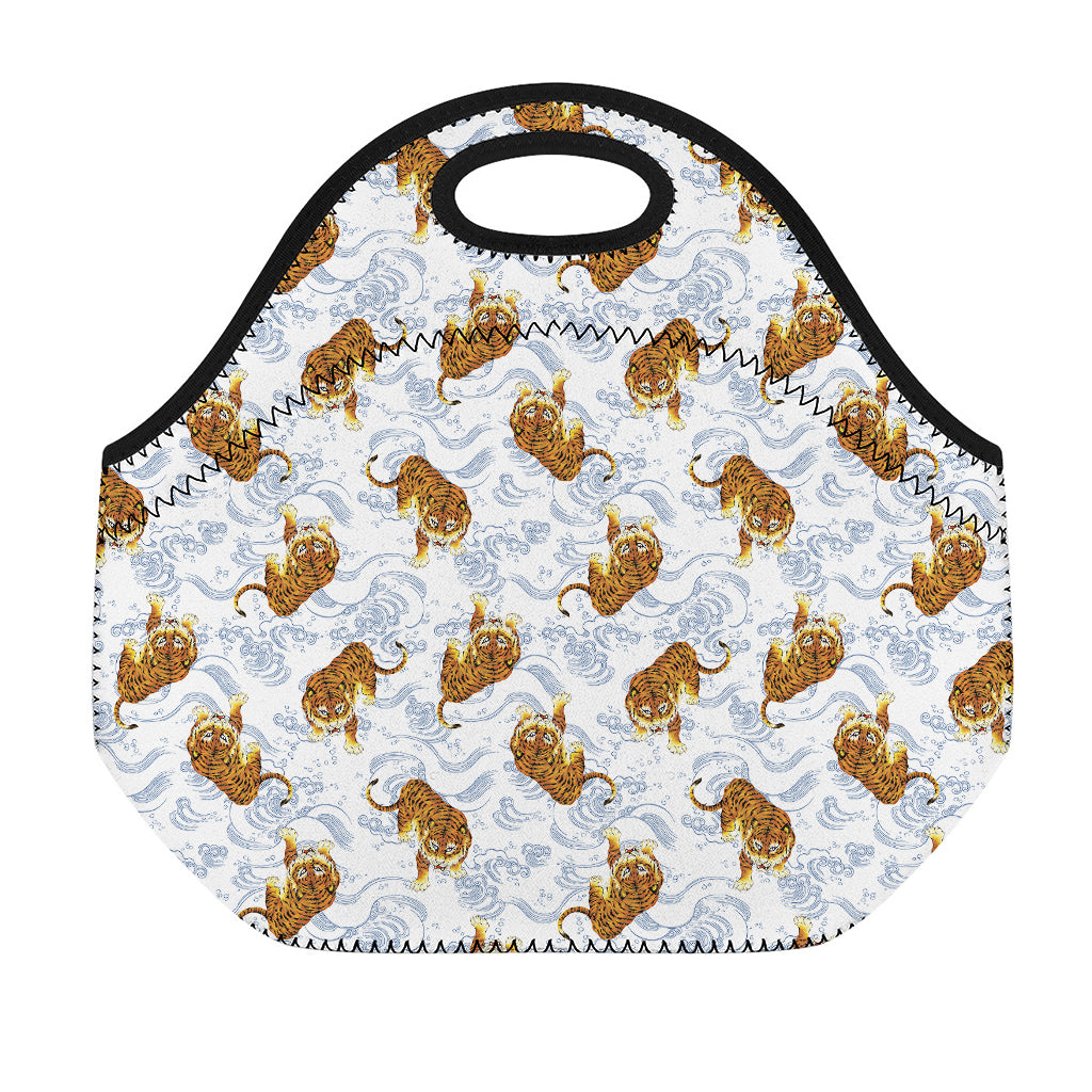 Japanese Tiger Pattern Print Neoprene Lunch Bag