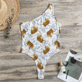 Japanese Tiger Pattern Print One Shoulder Bodysuit