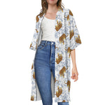 Japanese Tiger Pattern Print Open Front Beach Cover Up