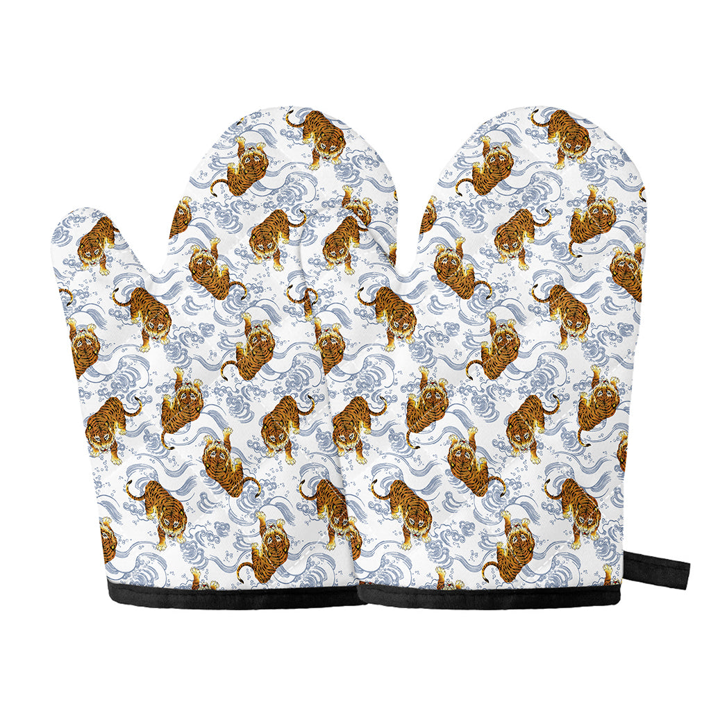 Japanese Tiger Pattern Print Oven Mitts