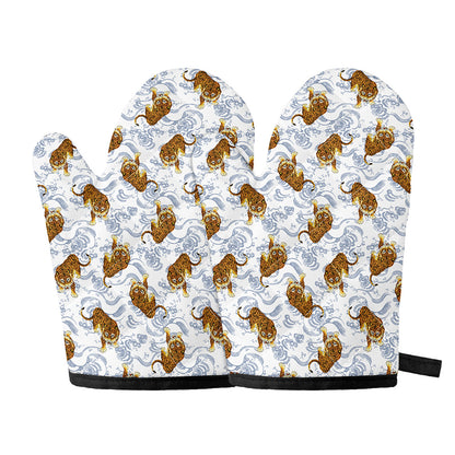 Japanese Tiger Pattern Print Oven Mitts