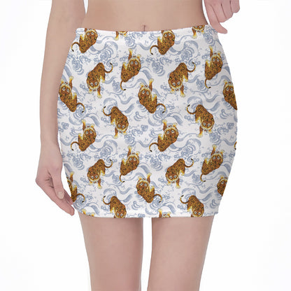Japanese Tiger Pattern Print Pencil Mini Skirt