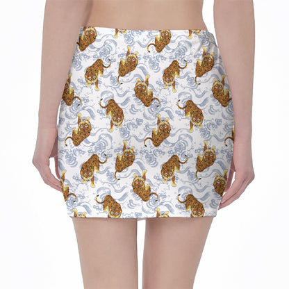 Japanese Tiger Pattern Print Pencil Mini Skirt