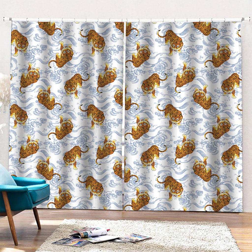 Japanese Tiger Pattern Print Pencil Pleat Curtains