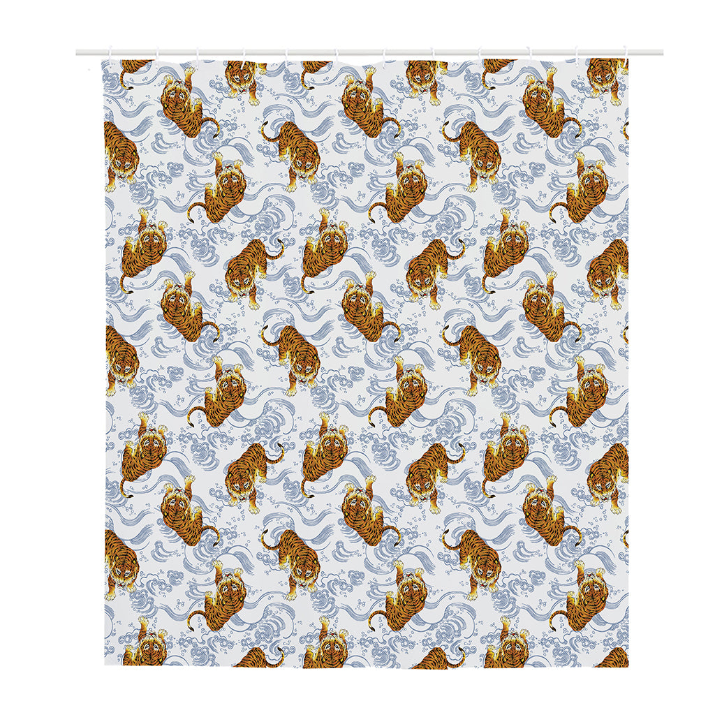 Japanese Tiger Pattern Print Polyester Shower Curtain