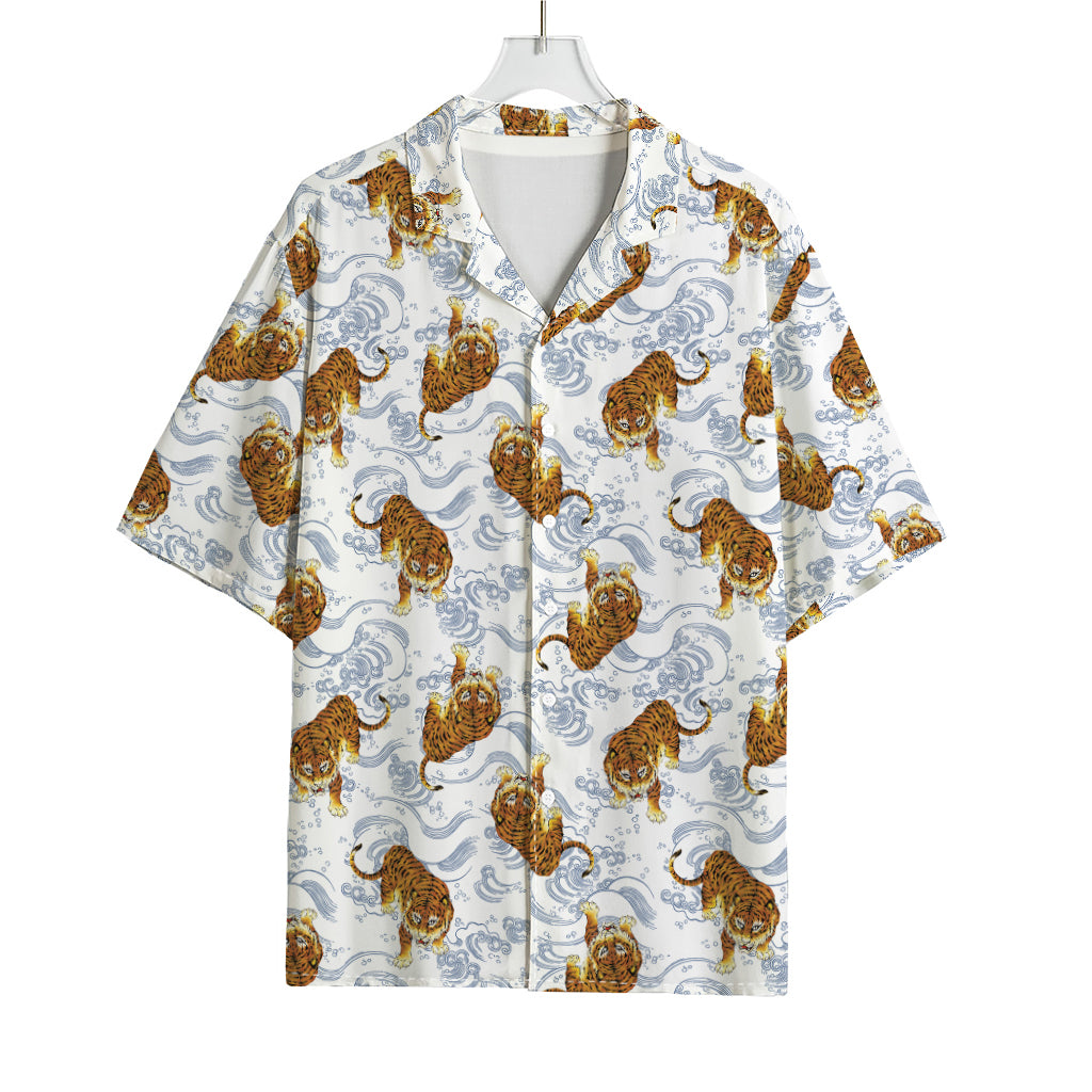 Japanese Tiger Pattern Print Rayon Hawaiian Shirt