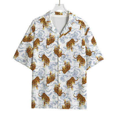 Japanese Tiger Pattern Print Rayon Hawaiian Shirt