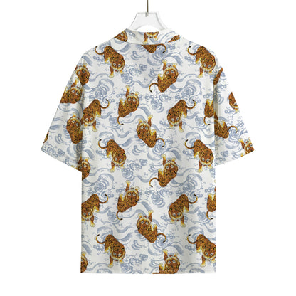 Japanese Tiger Pattern Print Rayon Hawaiian Shirt