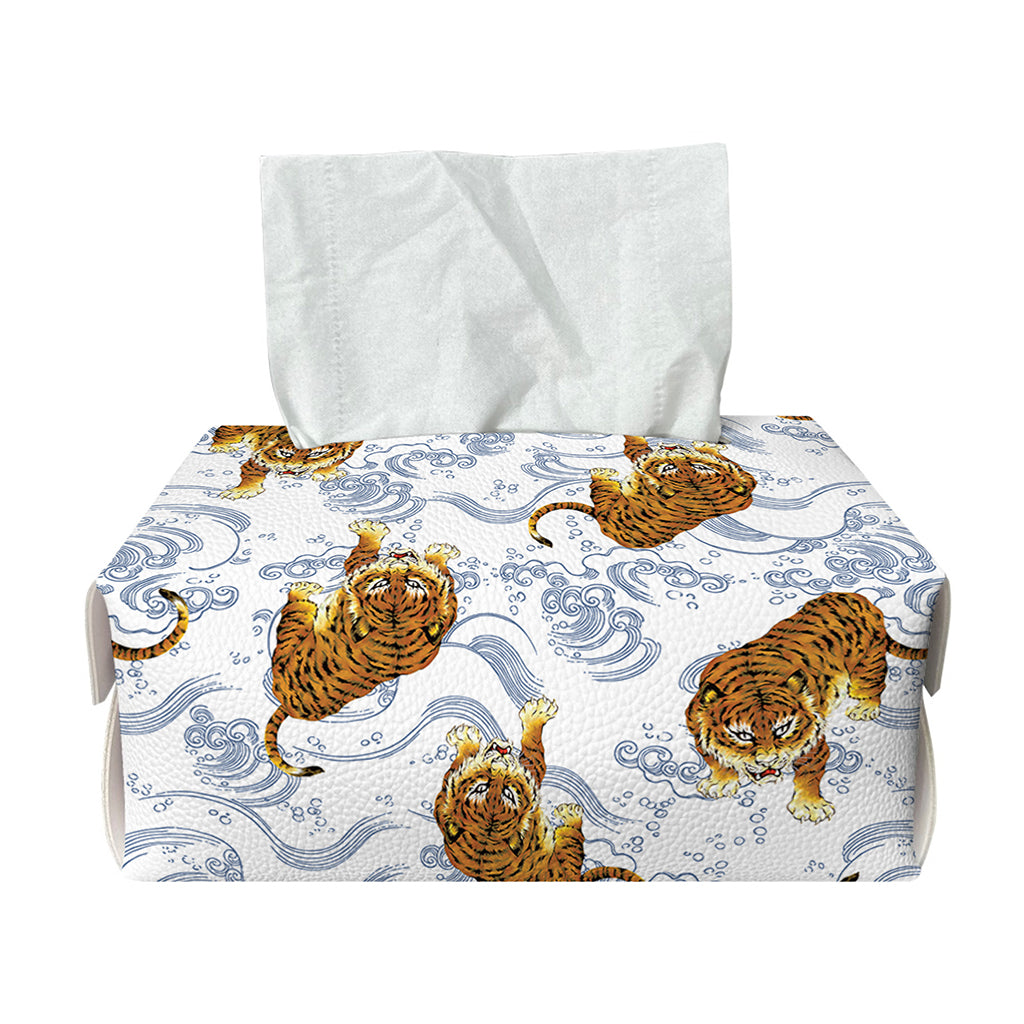 Japanese Tiger Pattern Print Rectangle Tissue Box Cover