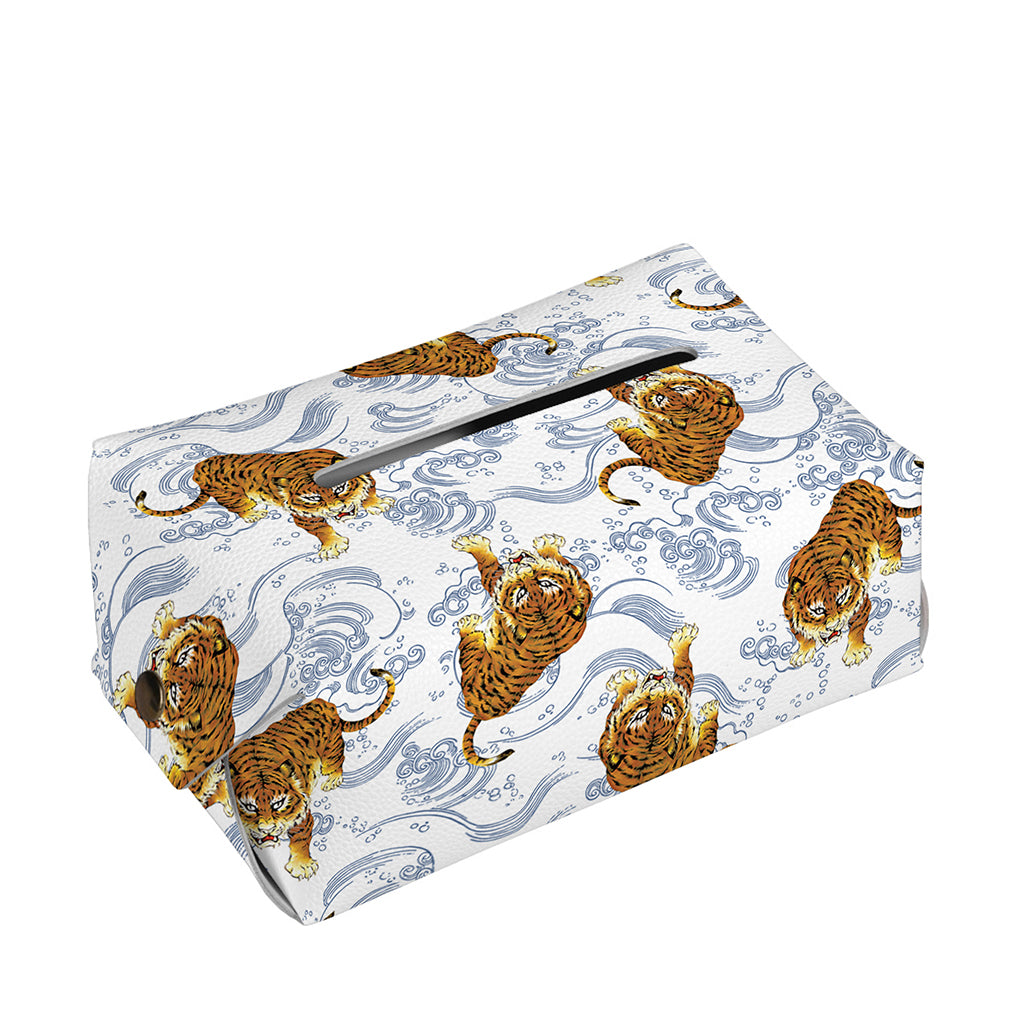 Japanese Tiger Pattern Print Rectangle Tissue Box Cover