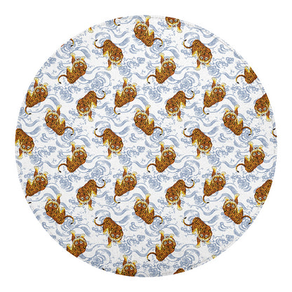 Japanese Tiger Pattern Print Round Blanket