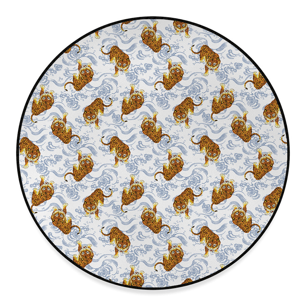 Japanese Tiger Pattern Print Round Floor Mat
