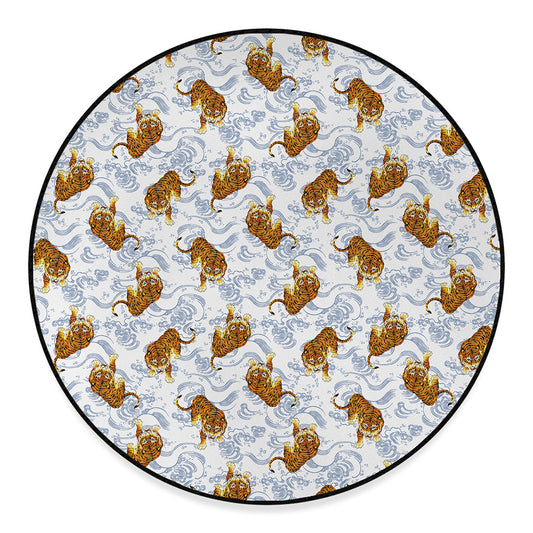 Japanese Tiger Pattern Print Round Floor Mat