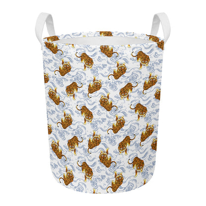 Japanese Tiger Pattern Print Round Laundry Basket