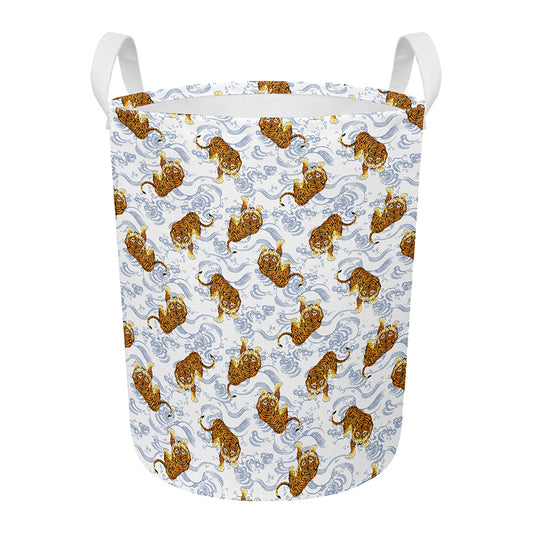 Japanese Tiger Pattern Print Round Laundry Basket