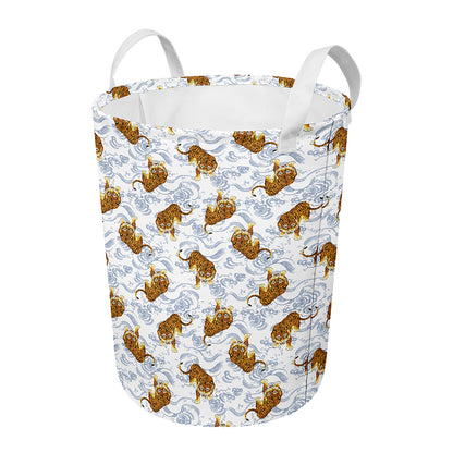 Japanese Tiger Pattern Print Round Laundry Basket